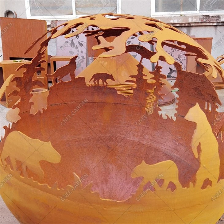 Backyard Wood Burner Customized Corten Steel Sphere Rust Outdoor Fire Sphere