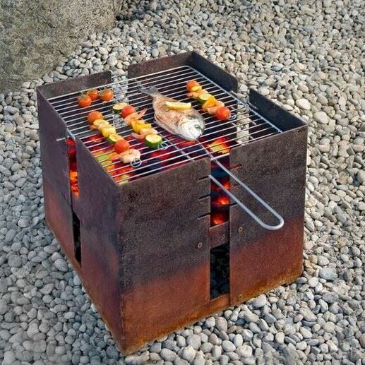 Corten Steel Garden Barbecue Plancha Grill Fire Pit With Wooden Storage