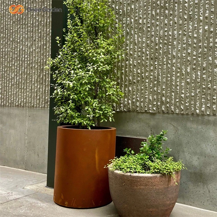 Modern Round Corten Steel Planters Modern Round Corten Steel Planters