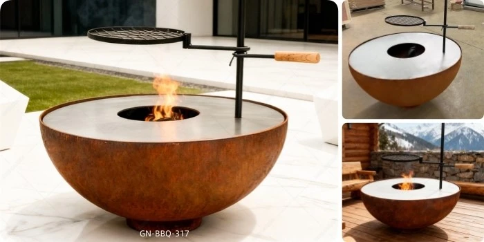 Round Corten Steel BBQ Fire Pit Bowl Round Corten Steel BBQ Fire Pit Bowl