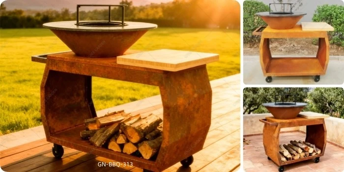 Mobile Corten BBQ Grill Cart Mobile Corten BBQ Grill Cart